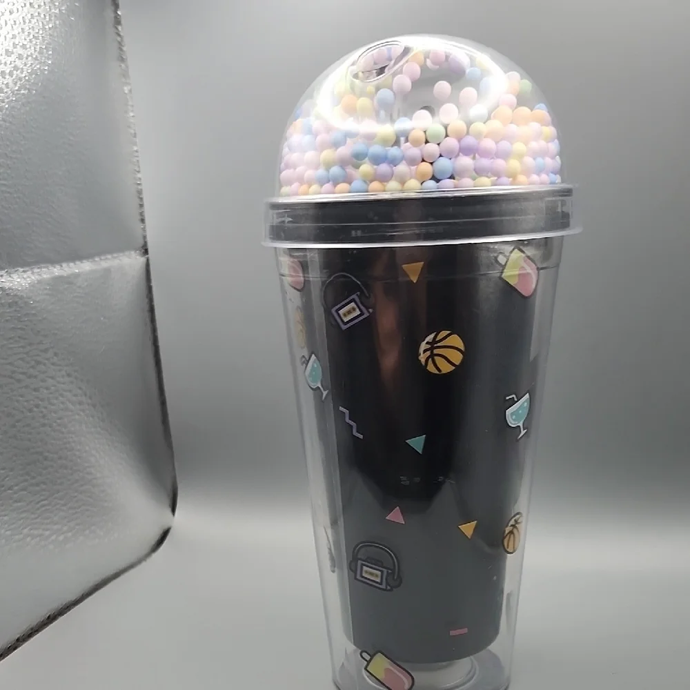 Cute Character Party Cup with Dome Lid - Black and Pink